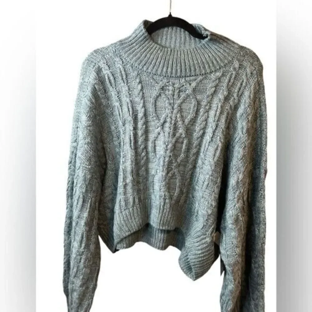 NWT Arizona Jean Co Women’s/Teens Teal Blue Crop Cable Oversized Sweater - XXL